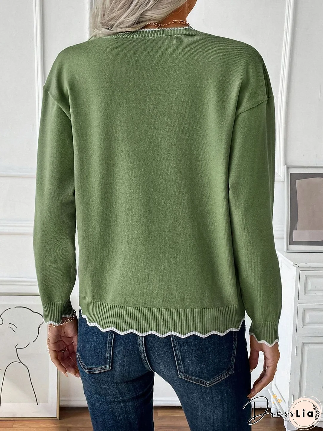 Contrast Trim Quarter Zip Long Sleeve Knit Top