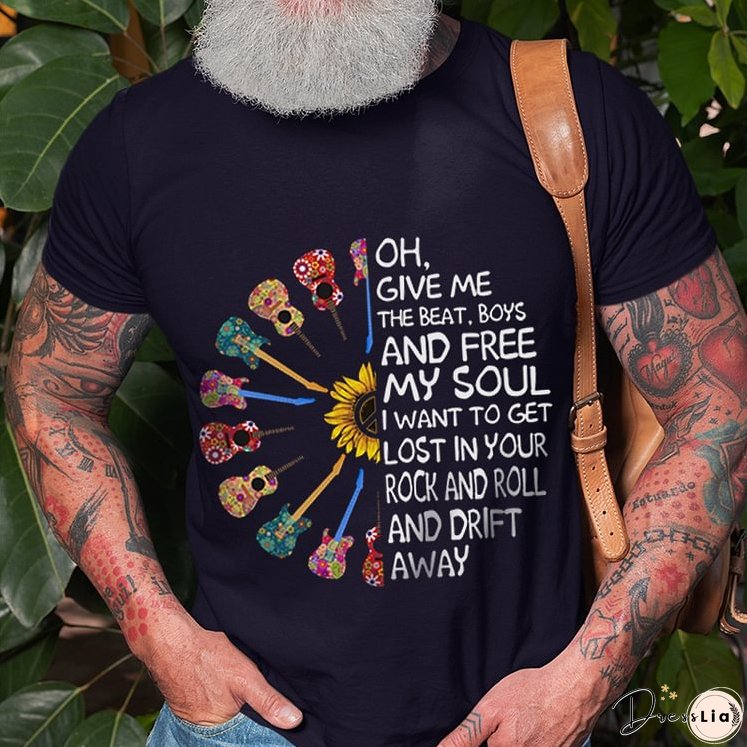 Oh Give Me The Beat Guitar Sunflower Printed T-shirt