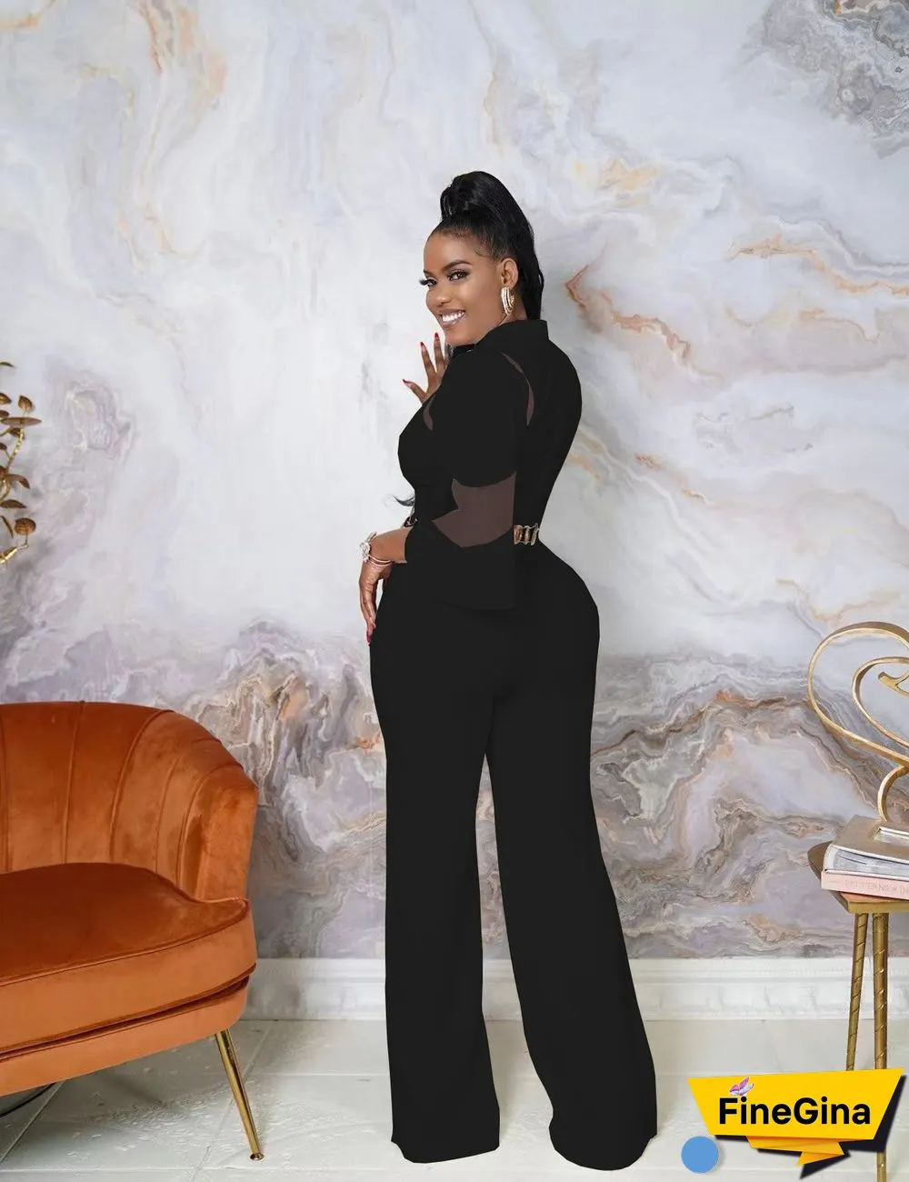 Fashion Net Yarn Patchwork Sexy Jumpsuit