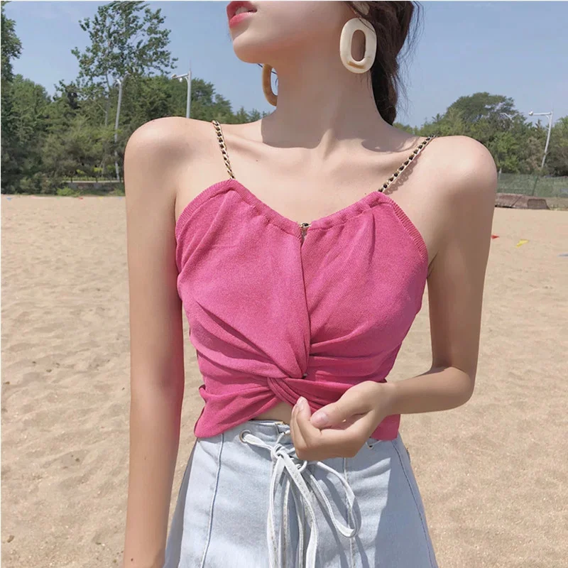 Uveng Uveng Beauty Back-Up Shoulder Female Summer Short-Colored Bum Sexy Umbilly Wear Wrapped Chest Chic Sling Vest Hottie