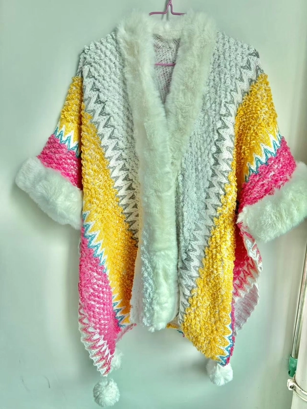 Women’s Minimalist Classic Style Color Block Knit Patchwork Shawl