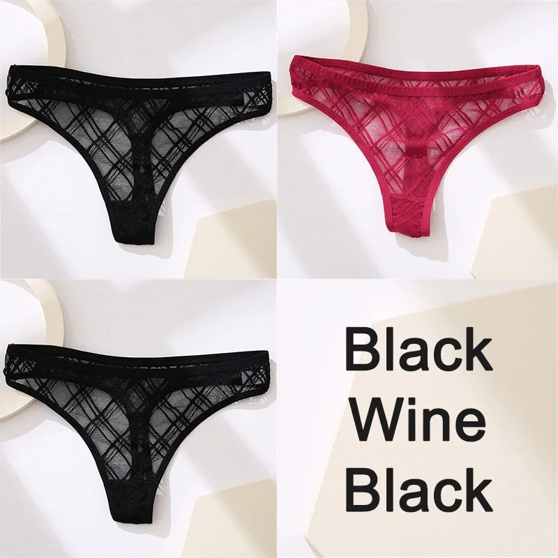 Sexy Lingerie Lace Panties Women Underwear G-String Perspective Thong Pantys Mesh Low Waist Female Briefs Intimate Underpants