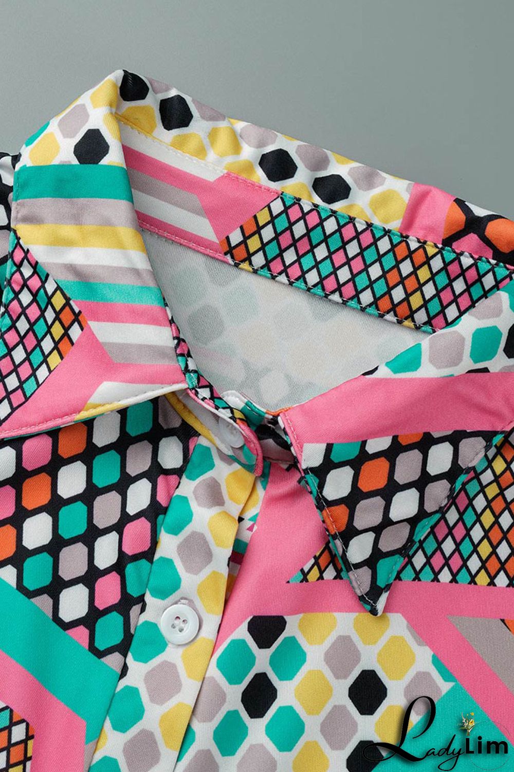 Blue Casual Print Patchwork Buckle Turndown Collar Shirt Dress Plus Size Dresses