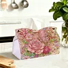 (24cm)Pink Pearl Rose Butterfly 24cm DIY Diamond Painting Rhinestones Decorative Tissue Box Reusable Crystal Mosaic PU Tissue Holder for Home Car Desk Decoration Craft
