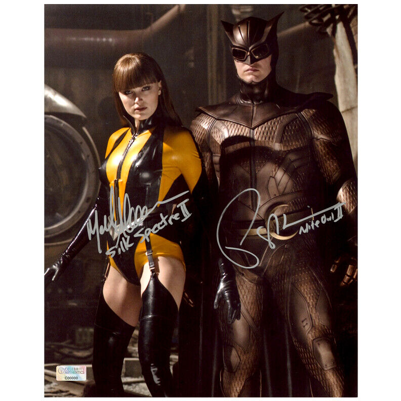 Malin Akerman Patrick Wilson Autographed Silk Spectre Nite Owl 8x10 Scene Photo Poster painting