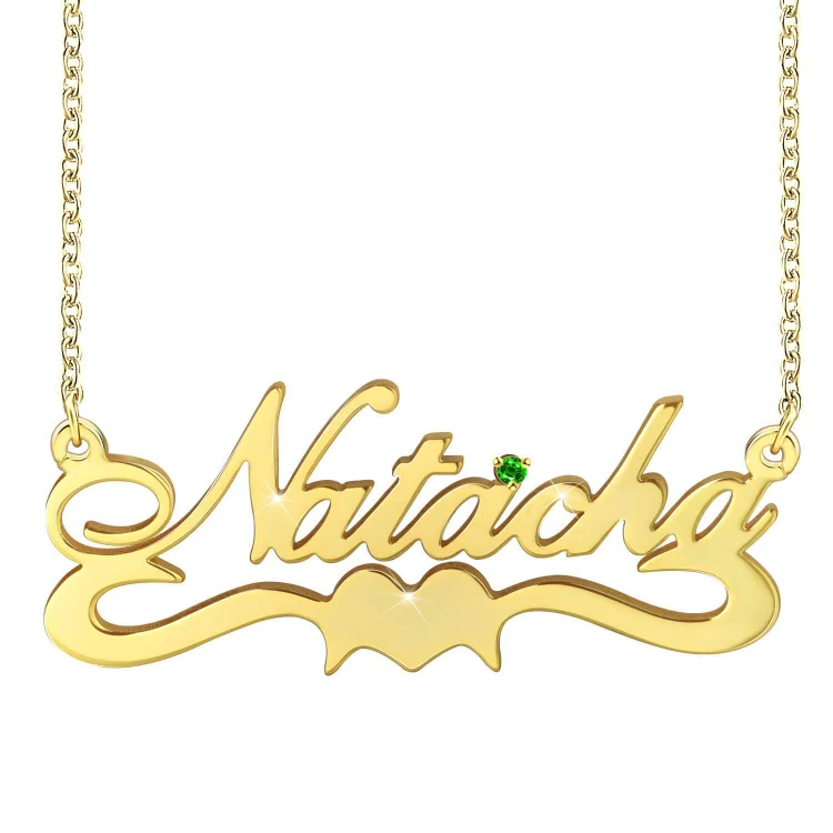 Custom Name Necklace With Heart Nameplate Personalized With 1 Birthstone