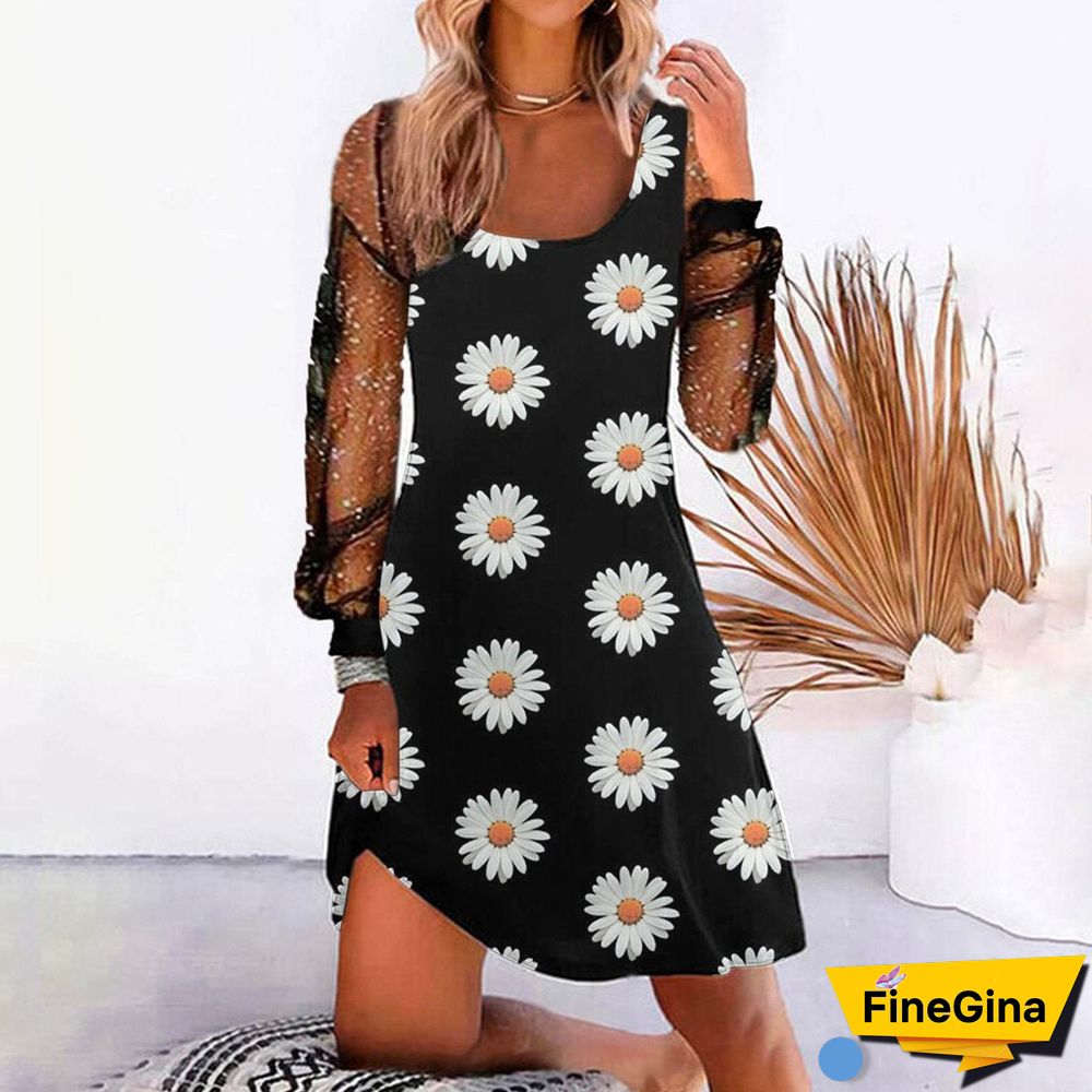 Flower Printed Women Black Dress