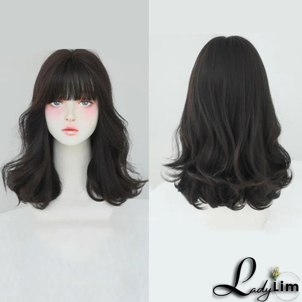 Shoulder Length Curly Wig With Neat Bangs