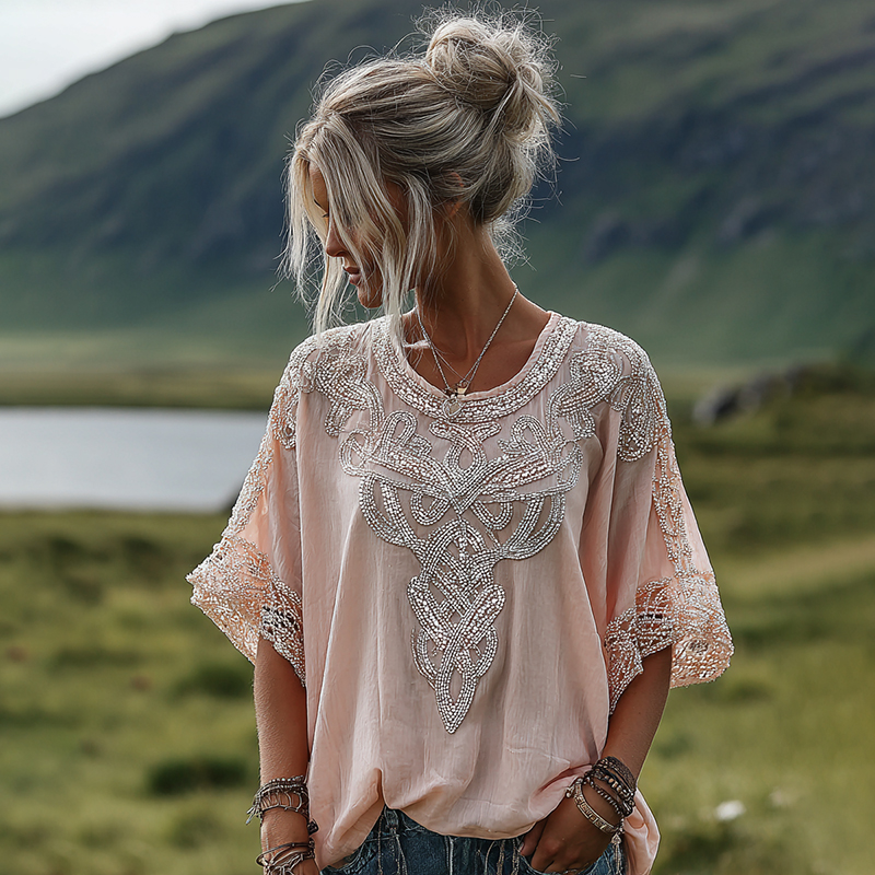 Women's Retro Viking Celtic Knot Pattern Casual T-shirt elevenforest
