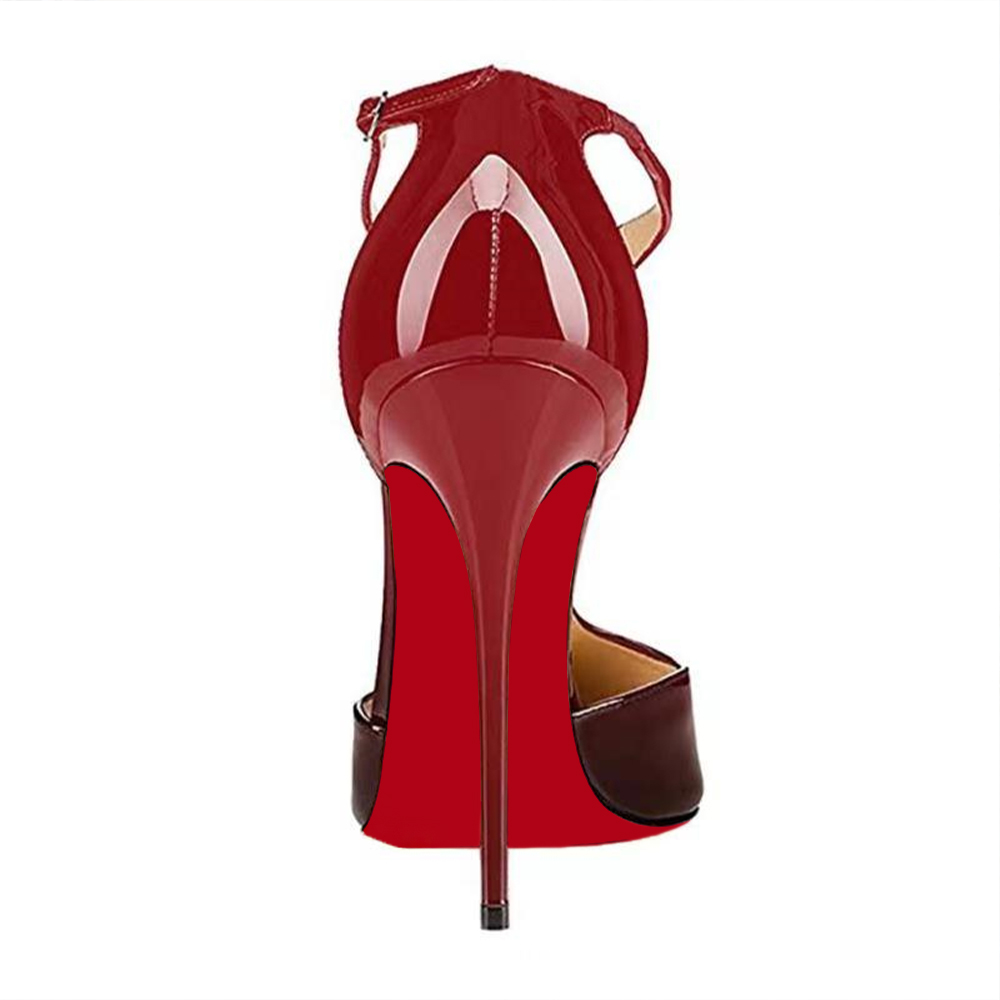 120mm Womens T-Strap Pumps High Heels Red Black Patent Pumps-vocosishoes