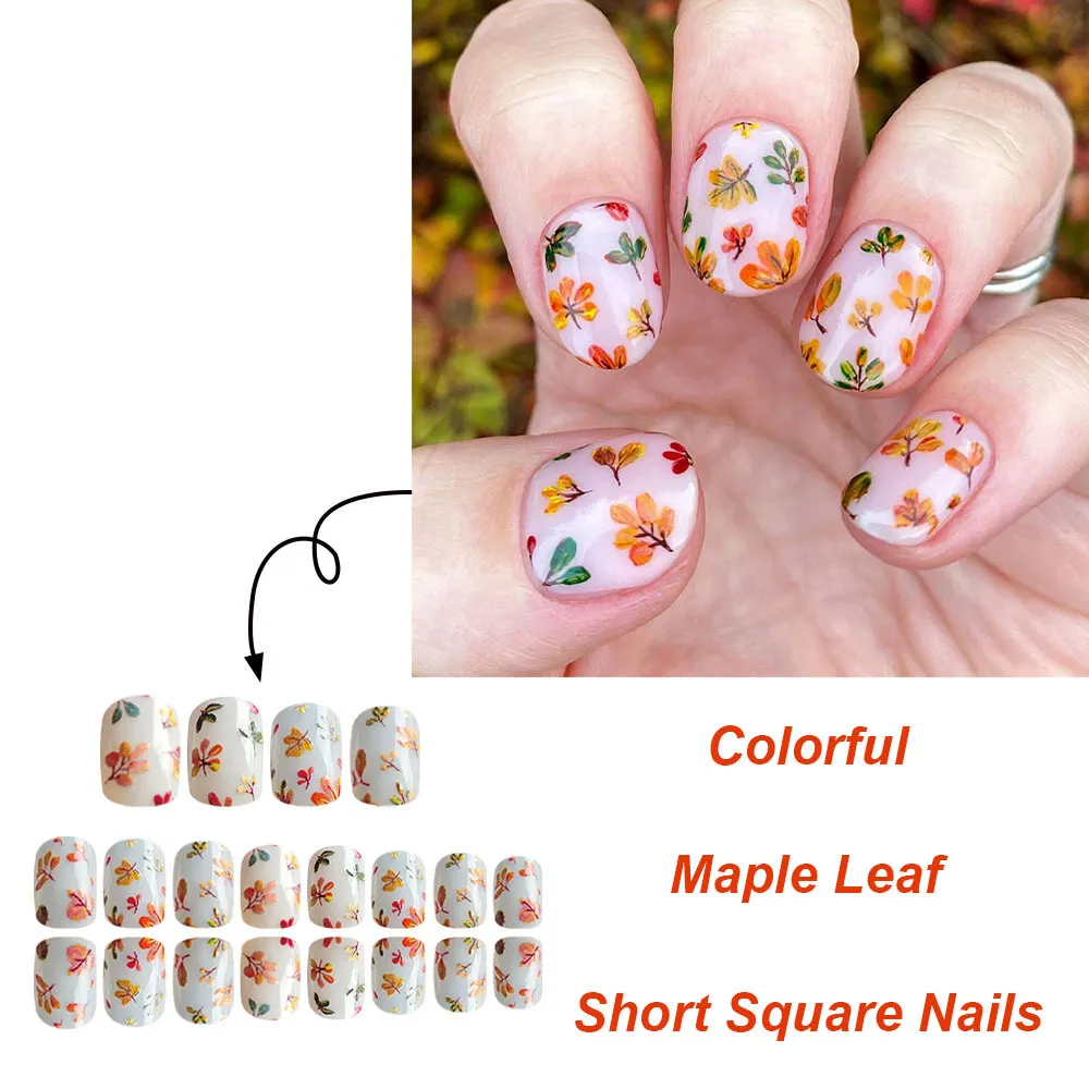 Churchf Churchf And Winter Atmosphere Sense Maple Leaf Thanksgiving Day Elegant And Fashionable Versatile Show White Fake Nail Leaves Finished Nail 24 Pieces