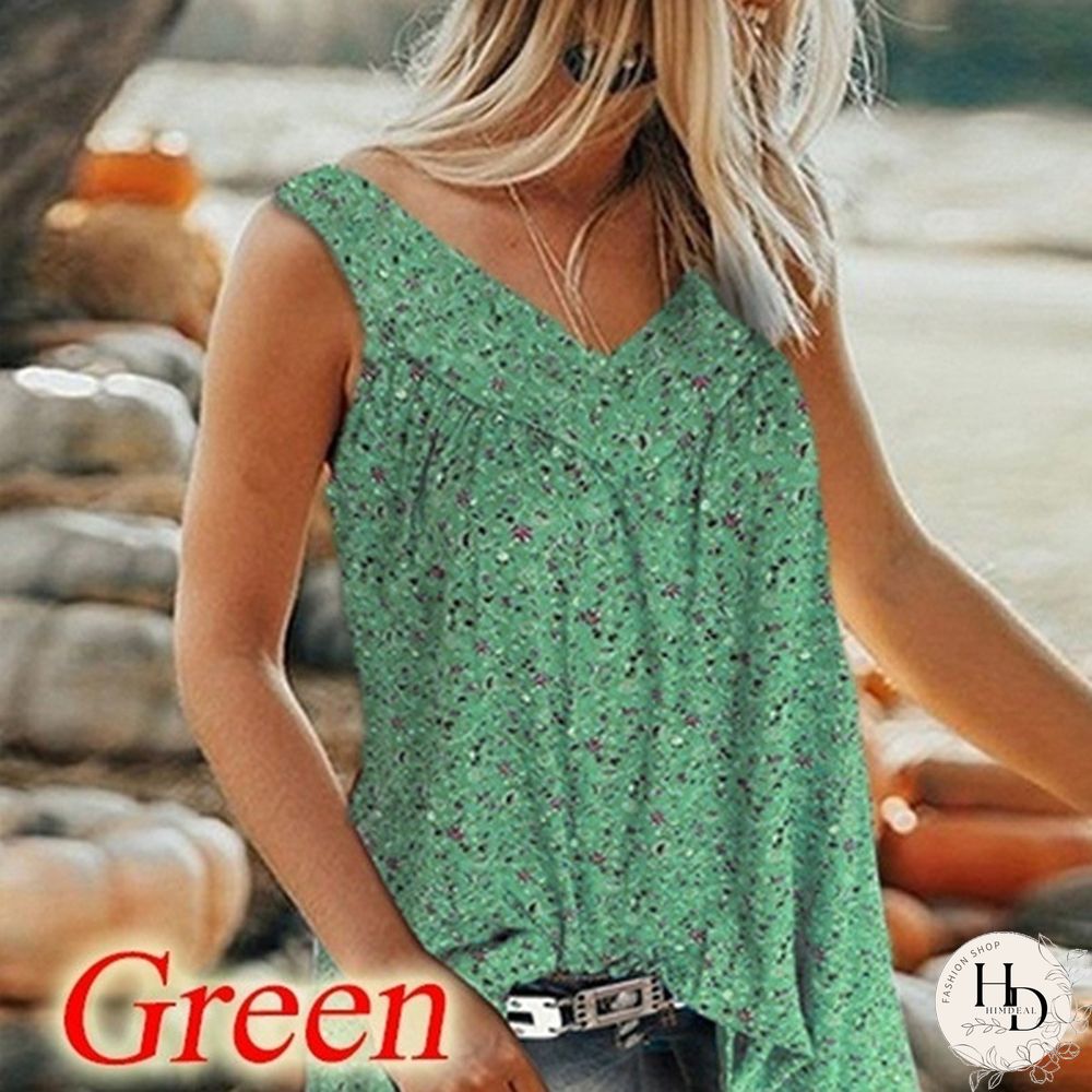 XS-8XL Plus Size Sleeveless Summer Tops Fashion Clothes Women's Casual Floral Printed Blouses Ladies Beach Wear Pleated Shirts Deep V-neck Tank Tops