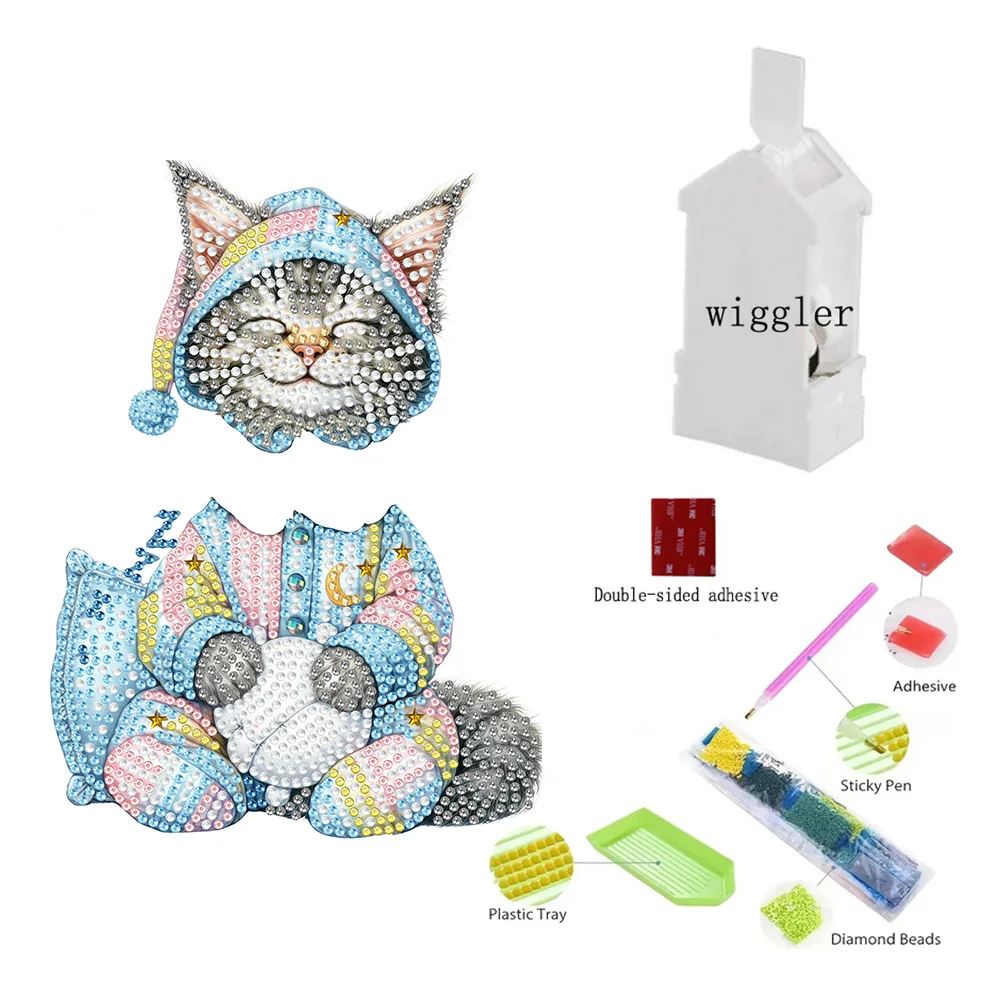DIY Sleeping Cat Acrylic Shaking Head Diamond Painting Desktop Ornaments for Home Decor