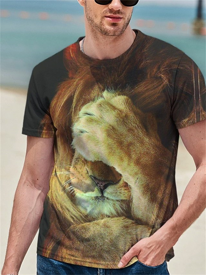 Men's T shirt Tee Shirt Tee Graphic Animal Lion Paw Round Neck Yellow Orange White 3D Print Daily Holiday Short Sleeve Print Clothing Apparel Streetwear Exaggerated Cool