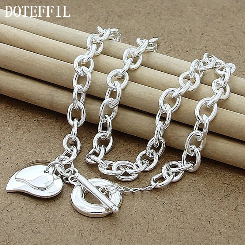 DOTEFFIL 925 Sterling Silver 18 Inch Chain Double Butterfly Pendant Necklace OT Buckle For Women Jewelry