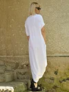 White Loose High-neck Asymmetric Long Dress
