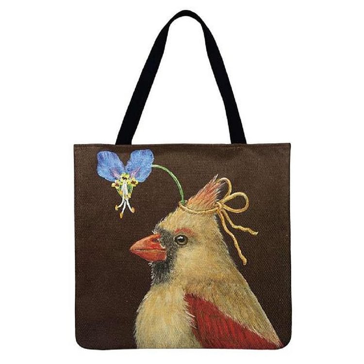 Linen Tote Bag - Bird With Flower Lady