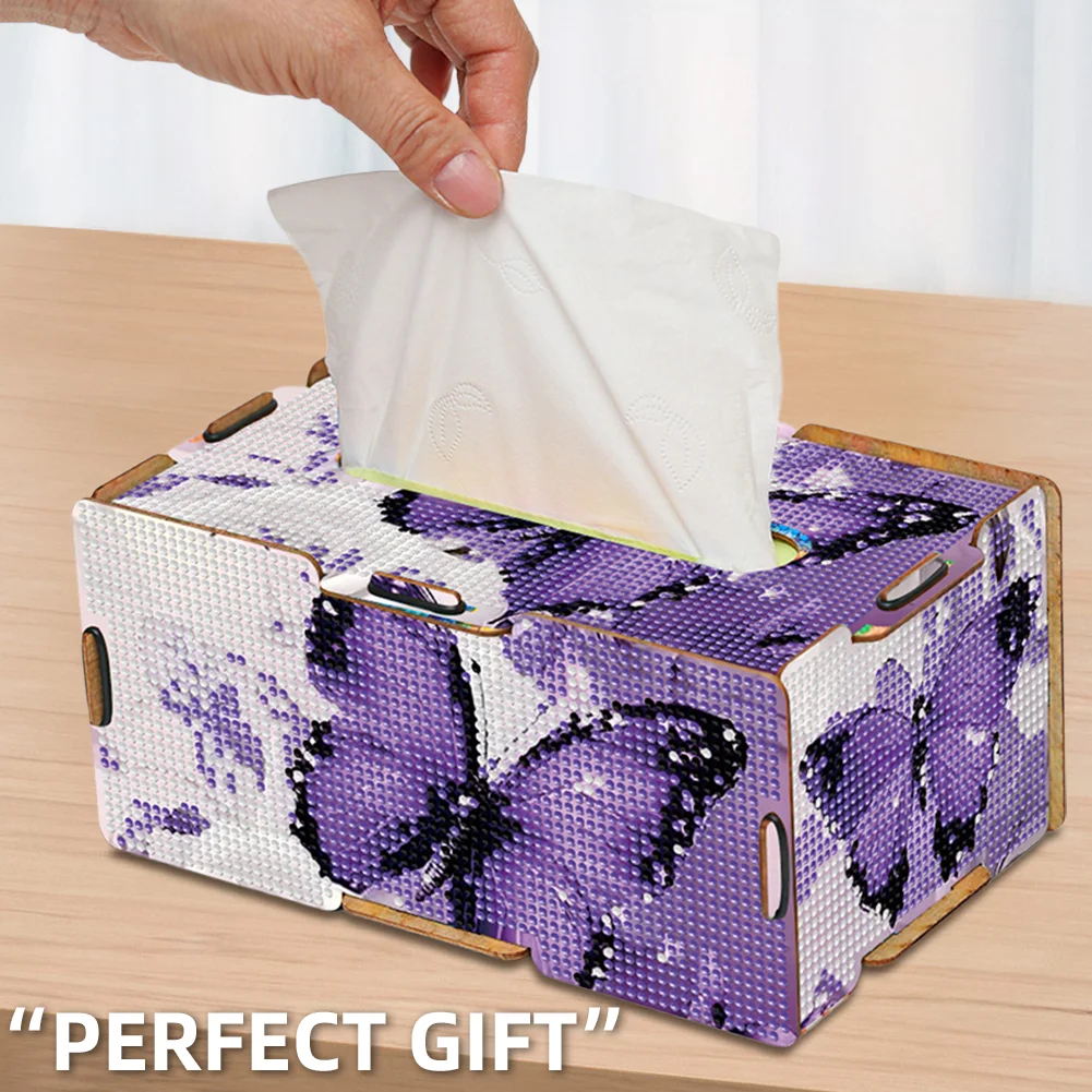 Diamond Painting Tissue Box Kits Rhinestone Craft Kit (Purple Butterfly)