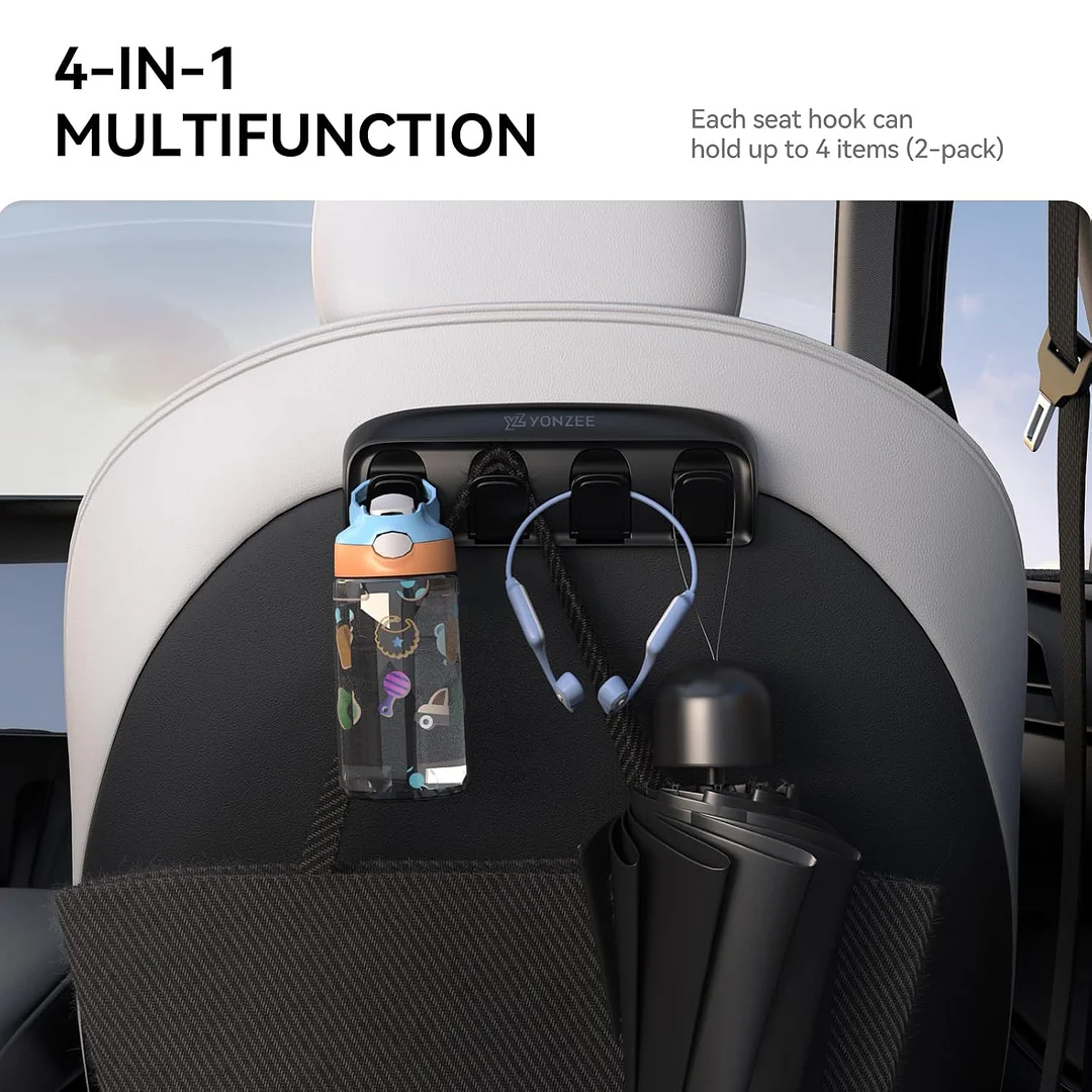 YONZEE Tesla Foldable Car Seat Hooks, 4 in 1 Hidden Car Seat Back Organizer