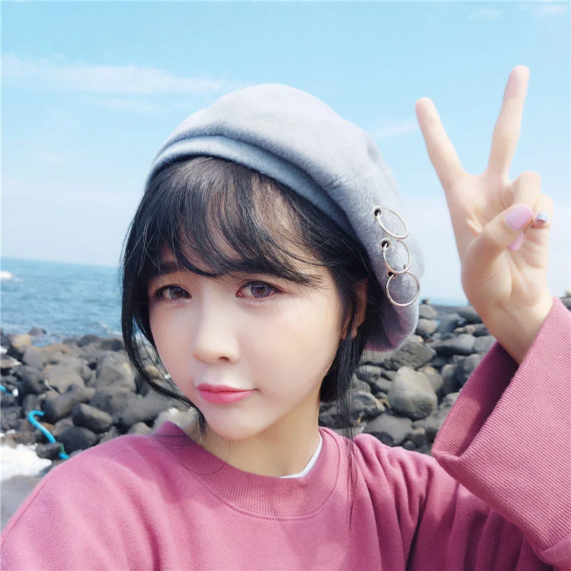 CUHAKCI Winter Hats Ring Wool Berets French Artist Beanie Women Ski Cap Solid Warm Sweet Girl Headwear
