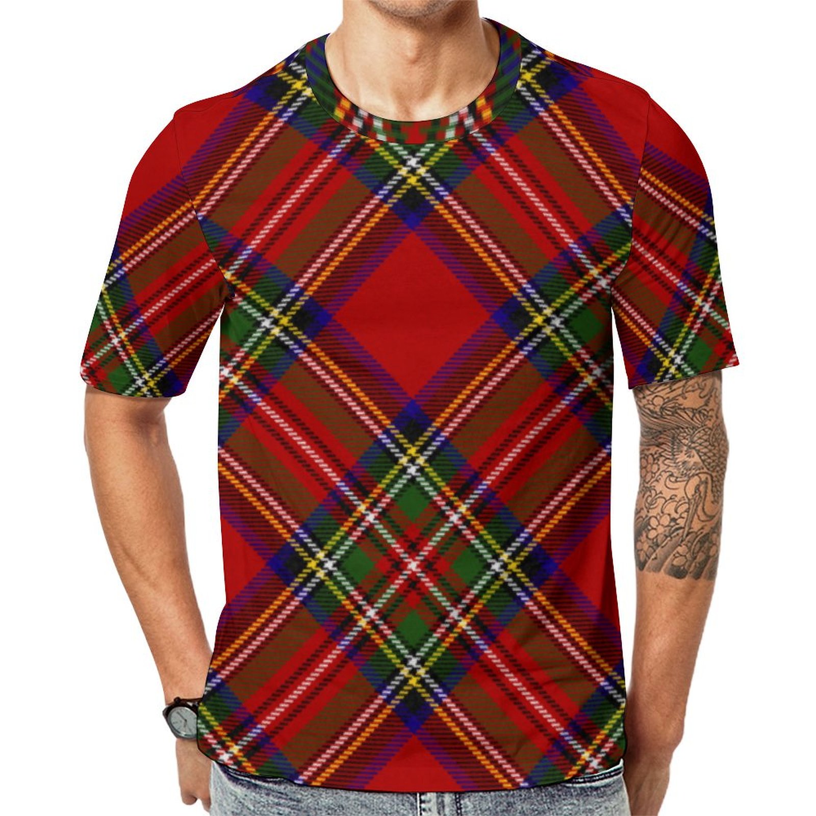 Royal Stewart Clan Tartan Plaid Socks Short Sleeve Print Unisex Tshirt Summer Casual Tees for Men and Women Coolcoshirts