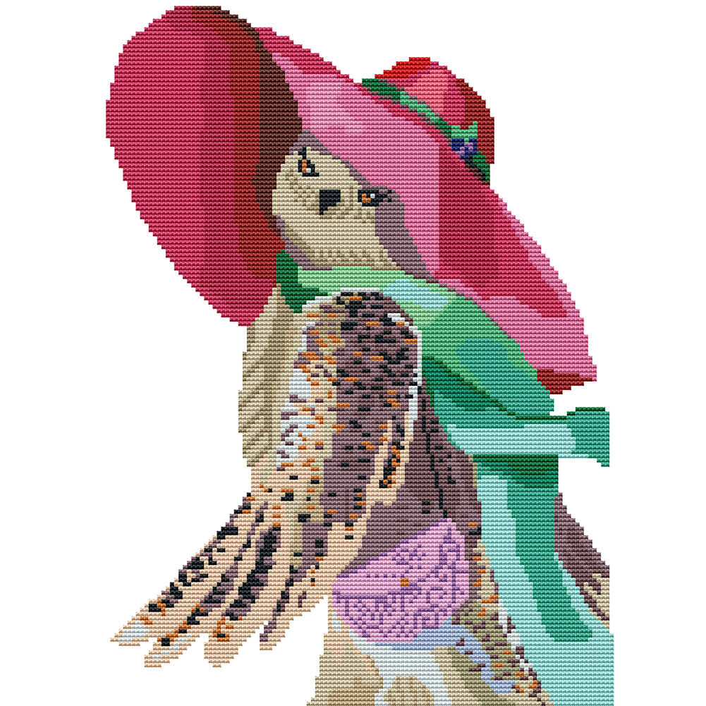 

Pink Hat Owl - 11CT Stamped Cross Stitch - 36*46CM, 501 Original