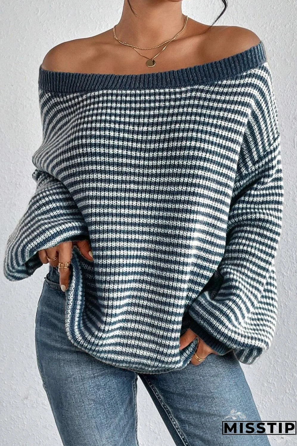 Striped Boat Neck Long Sleeve Sweater
