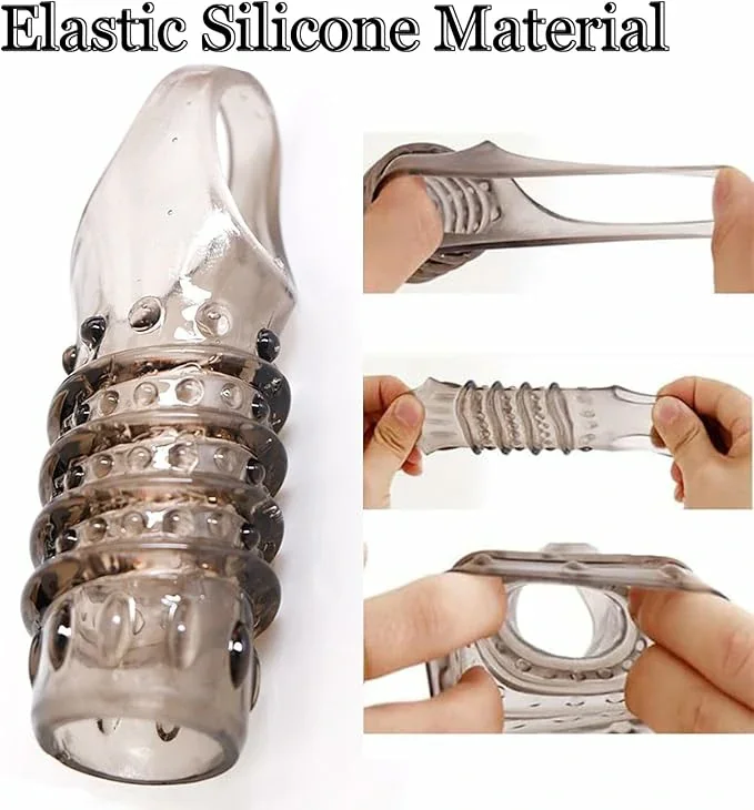 Penis Rings for Men, 2 Pcs Reusable Realistic Silicone Penis Enlarger Sleeves Delay Ejaculation Stronger Erection Enhancement