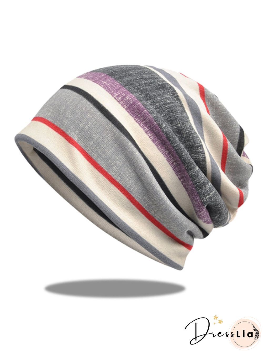Hat Scarf Dual Purpose Retro Casual Striped Pattern Knit Warm/Windproof