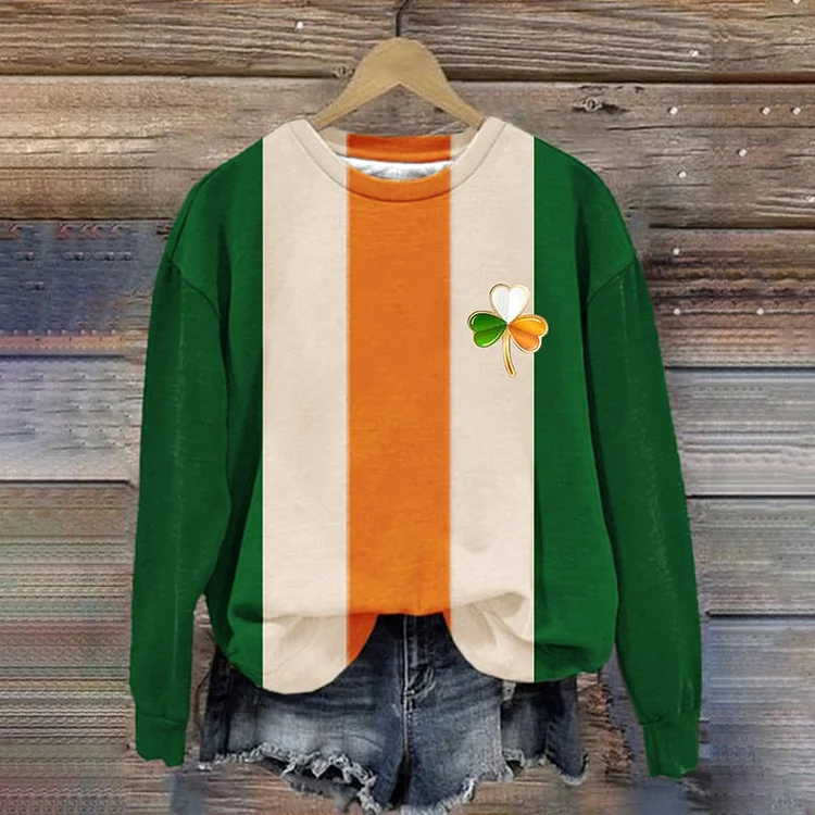 VChics St. Patrick's Day Shamrock Print Long Sleeve Sweatshirt