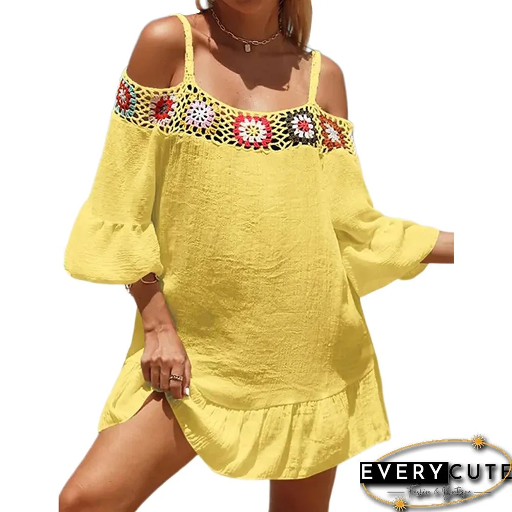 Yellow Cold Shoulder Beach Cover Ups