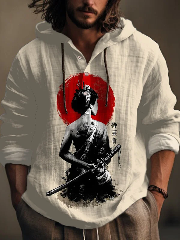 Men's Geisha Samurai Japanese Art Print Hooded Shirt