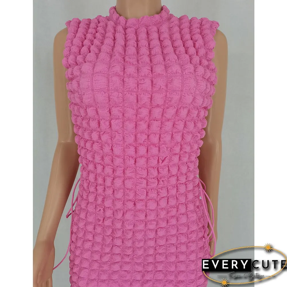 Pink Side Lace-up Sleeveless Bodycon Dress