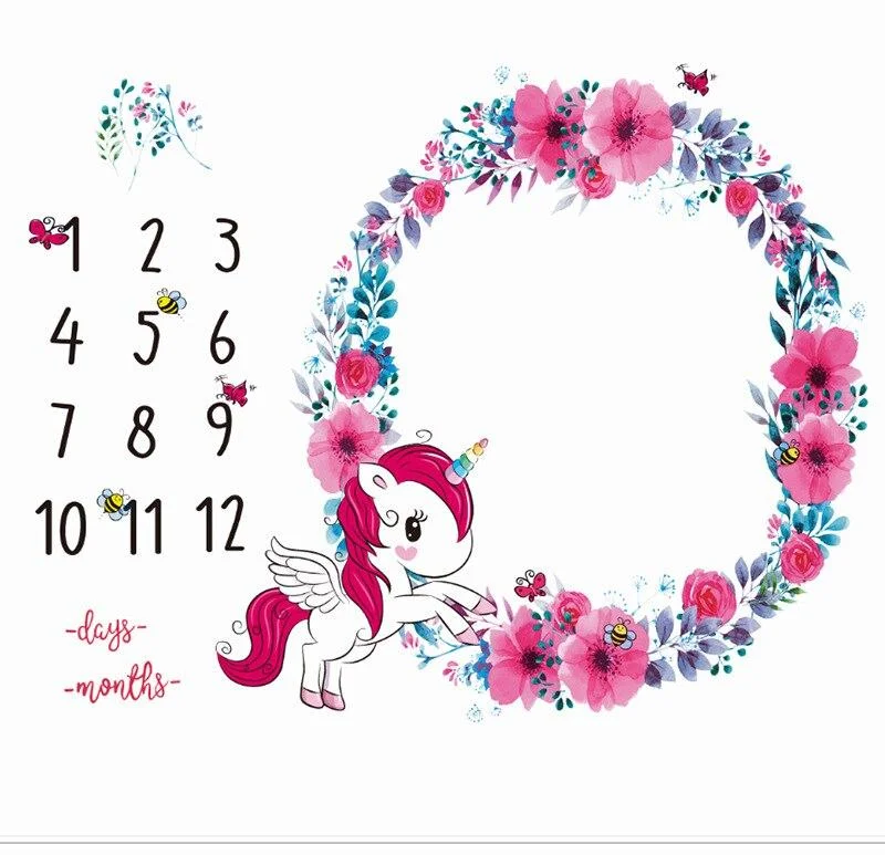 Cartoon Pattern Infant Baby Milestone Photo Props Background Blankets Backdrop Cloth Calendar Bebe Boy Girl Photo Accessories