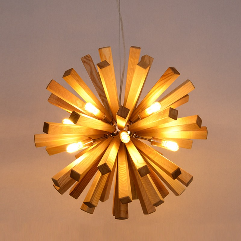 Nordic Wood Chandelier Dandelion-Shaped Pendants Lights For Bedroom
