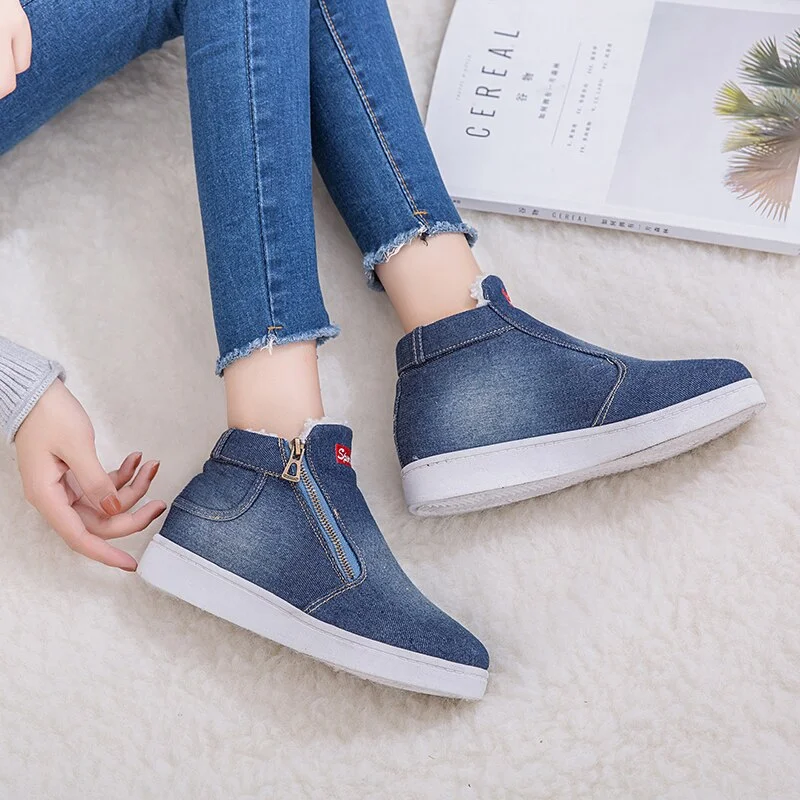 Winter Boots Women Denim Snow Boots Platform Warm Fleeces High Top Ankle Boots For Women Flat Casual Shoes zapatos de mujer