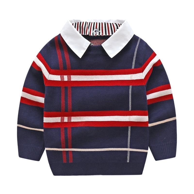 1-8T Toddler Kid Boy Clothes Autumn Winter Warm pullover Top Long Sleeve Plaid Sweater Girl Fashion Knitted Gentleman Knitwear