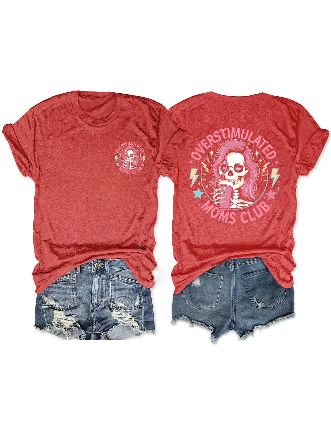 Skeleton Overstimulated Mom Club T-shirt