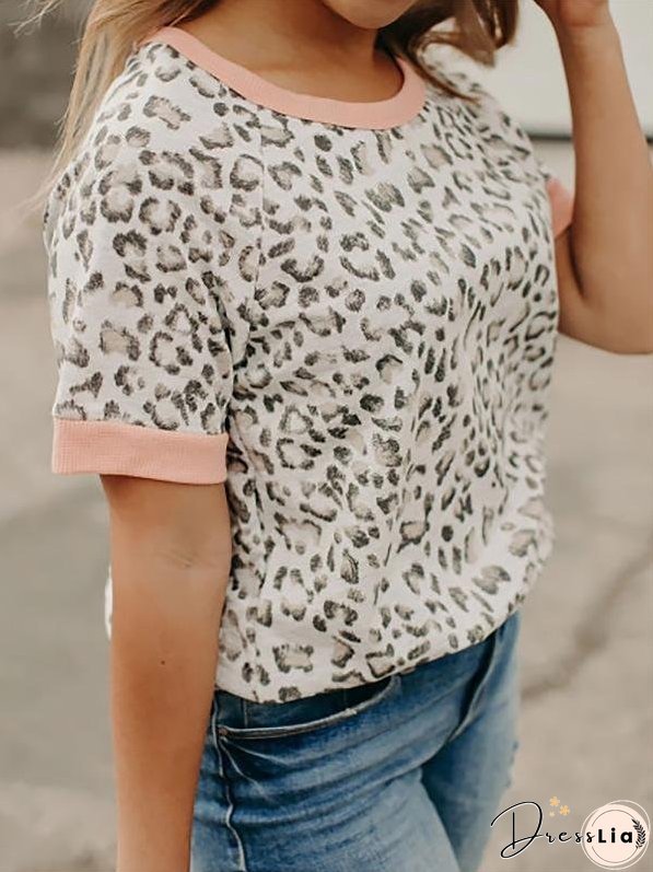 Leopard Print Color Round Neck T-shirt