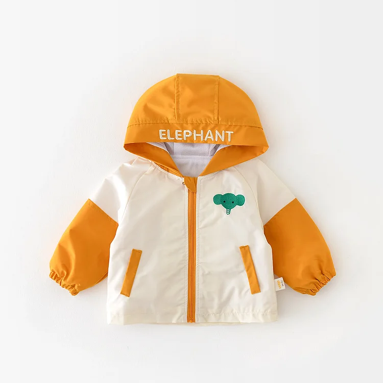 ELEPHANT Baby Embroidered Hooded Yellow Coat