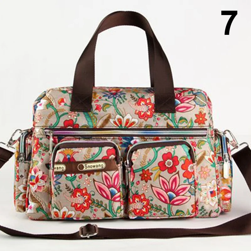 Women Handbag Vintage Flower Printed Waterproof Nylon Shoulder Messenger Bag Large Capacity Tote Bag Casual Picnic Travel Bags