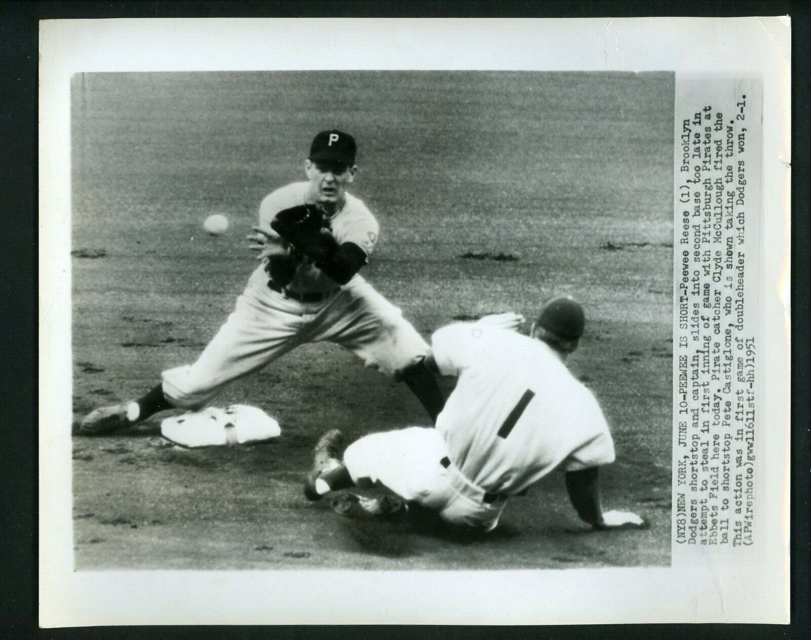 Pete Castiglione & Pee Wee Reese 1951 Press Photo Poster painting Pittsburgh Pirates Dodgers