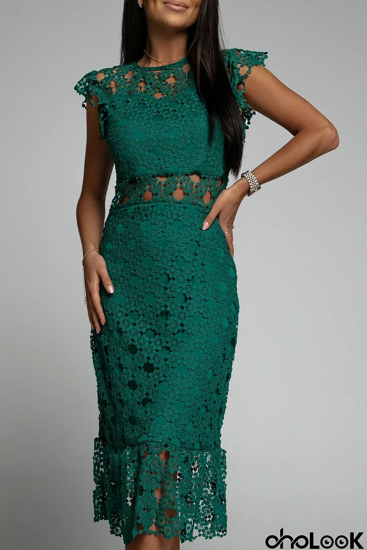 Green Lace Lined Midi Dress