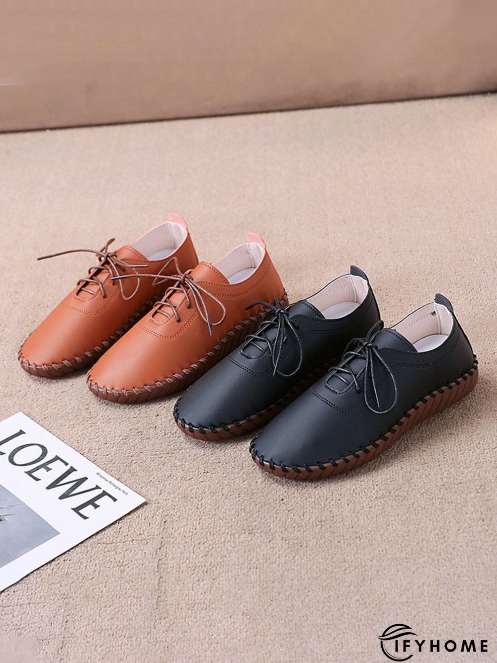 Casual Plain Lace-Up Flat Shoes | IFYHOME