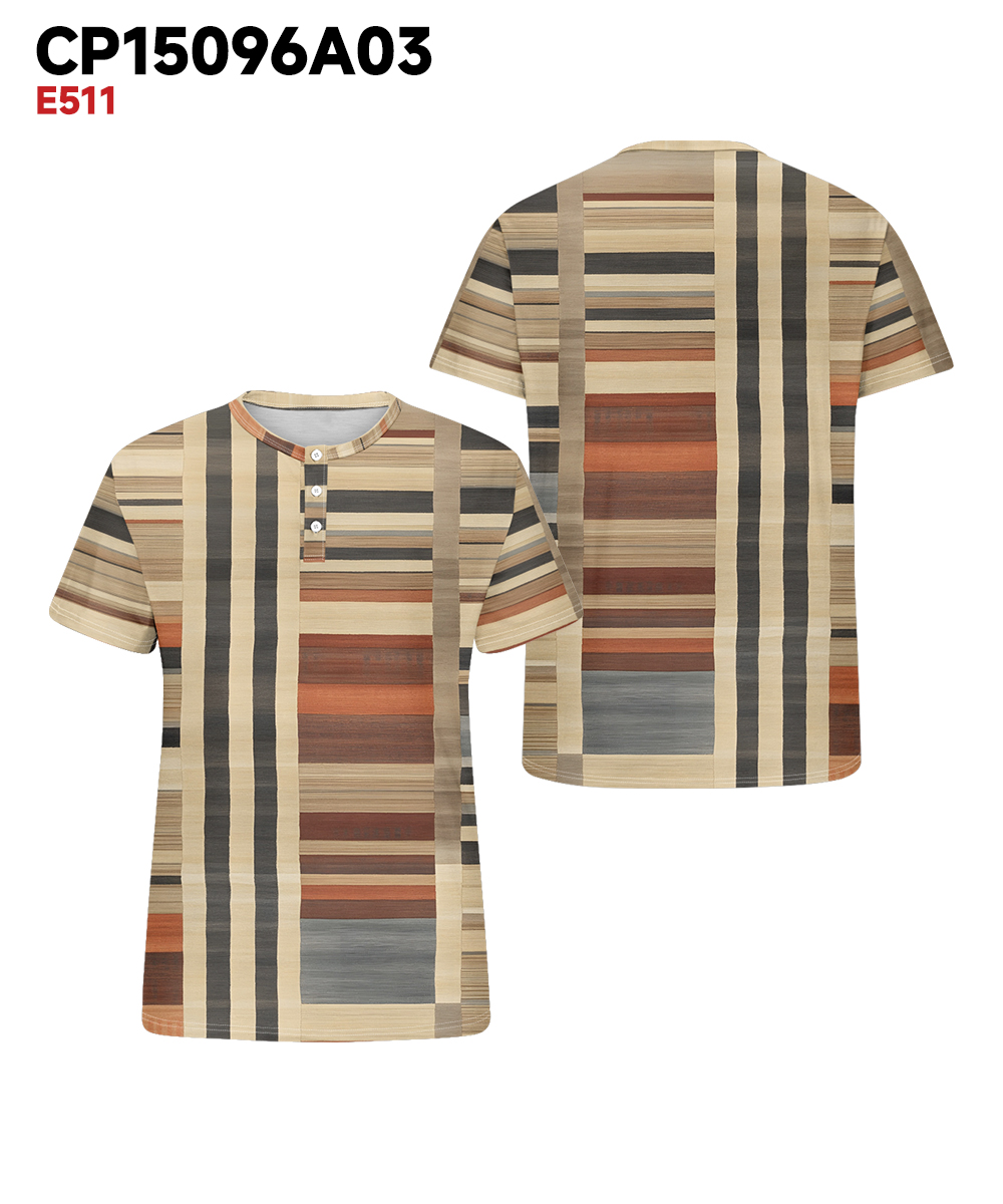 Men's Plus Size Daily Casual Khachi Vintage Patchwork Geometric Print Henry Collar Button Short Sleeve T-Shirt