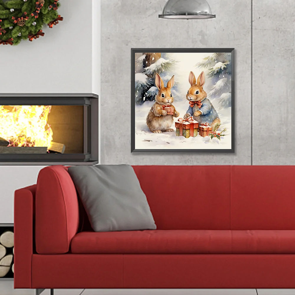 Diamond Painting - Full Round Drill - Winter Gift Bunny(Canvas|30*30cm)