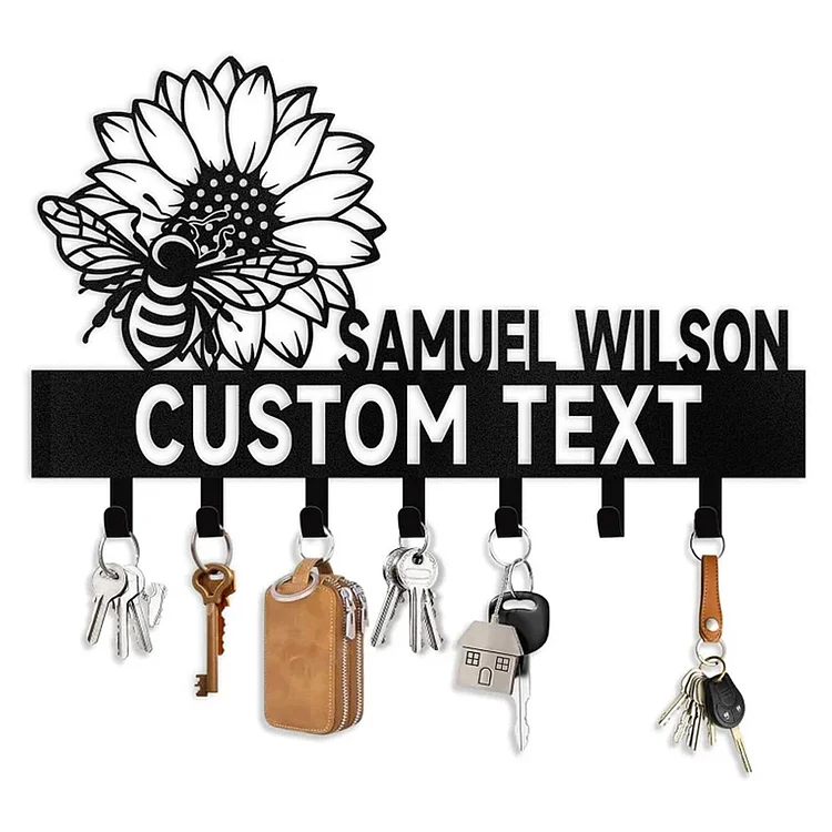 Personalized Key Holder Wall Mounted, Bee Flower Key Holder for Wall Decorative