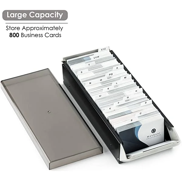  MaxGear Business Card Holder 2.2 X 3.5 Inch Index Card  Organizer, Wooden Desktop Business Card Organizer, 3 Divider Boards for 300  Index Cards, A-Z Tab Cards Note Recipe Cards (6.4