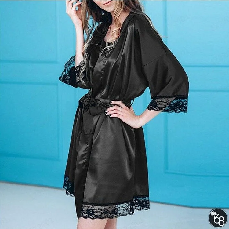 Women's Pajamas Robes Gown Bathrobes Pjs Pure Color Simple Soft Home Wedding Party Spa Satin Gift Long Sleeve Fall Spring Black Wine | 168DEAL