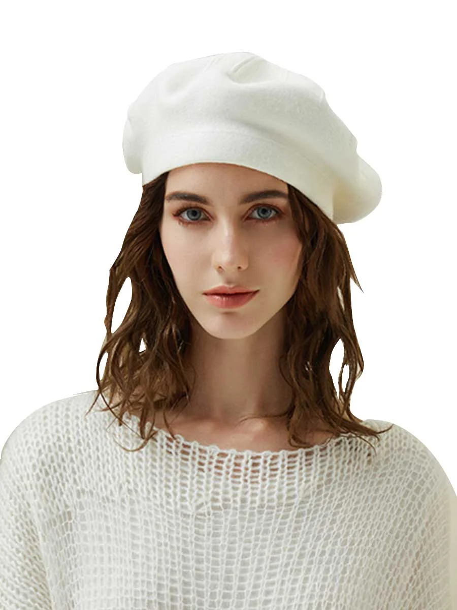 Winter Beret For Women Vintage Wool Knitted Hat
